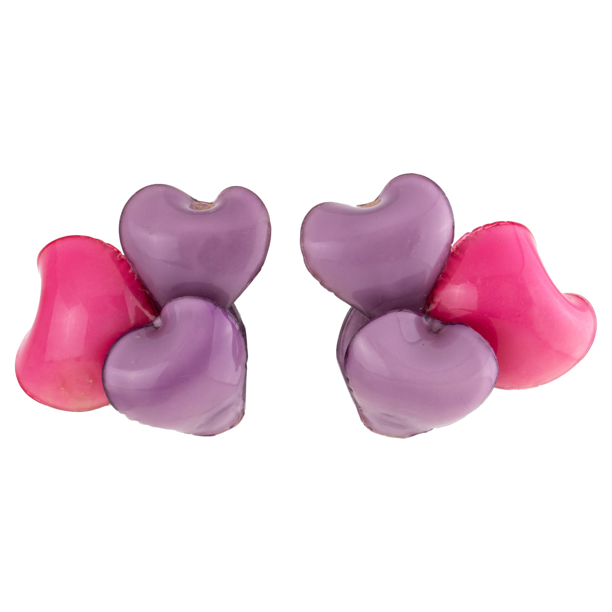 Francoise Montague Lavender and Pink Heart Resin Clip Earrings im Angebot