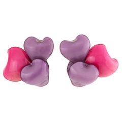 Francoise Montague Lavender and Pink Heart Resin Clip Earrings