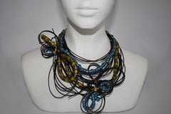 Francoise Montague Leather and Murano Glass Statement Necklace