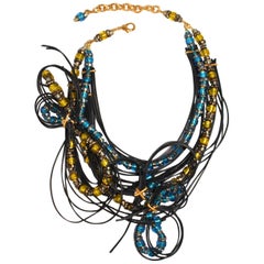 Francoise Montague Leather and Murano Glass Statement Necklace