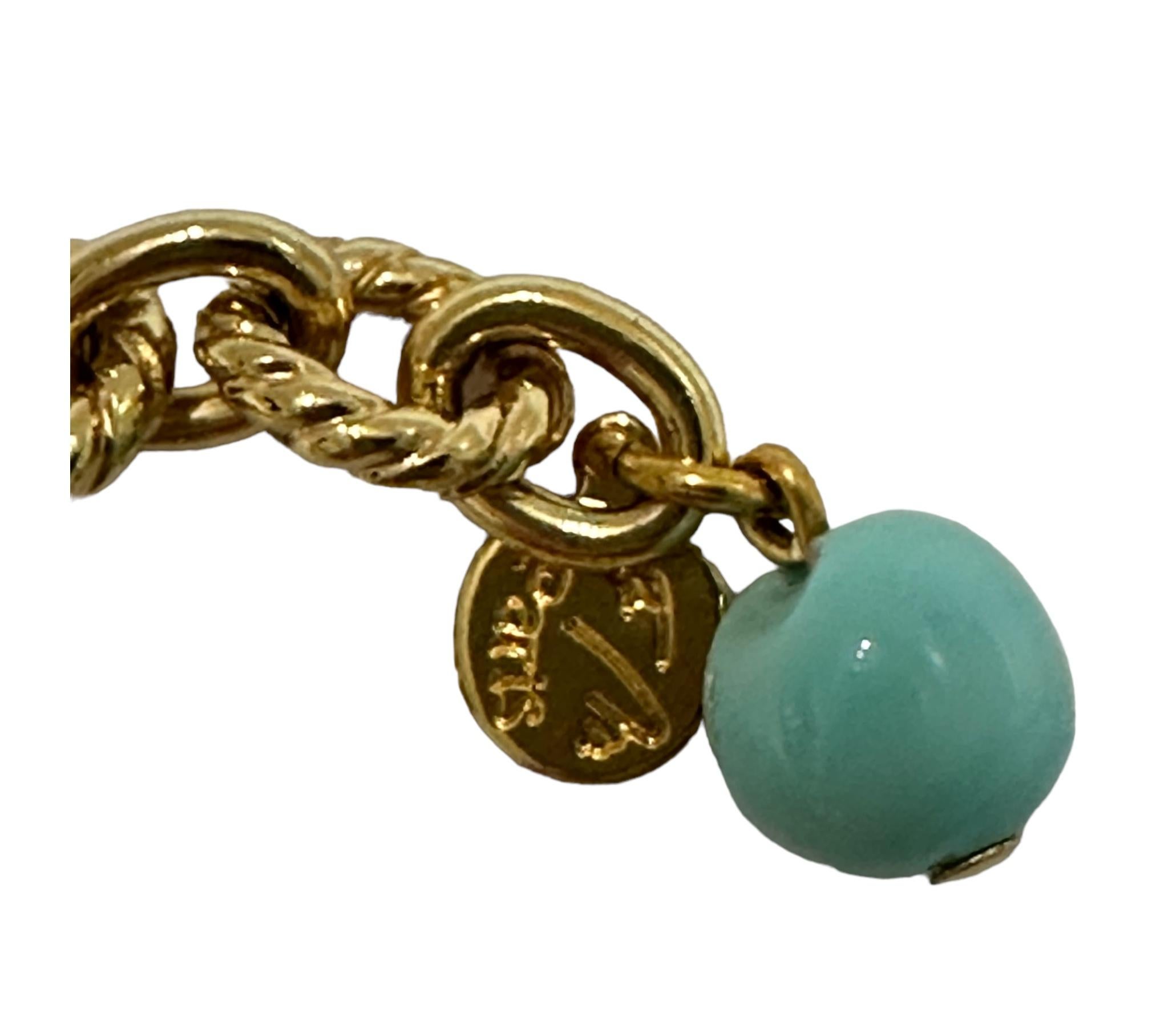 Modern Françoise Montague Limited Série Gold Chain with Turquoise Pate De Verre  For Sale