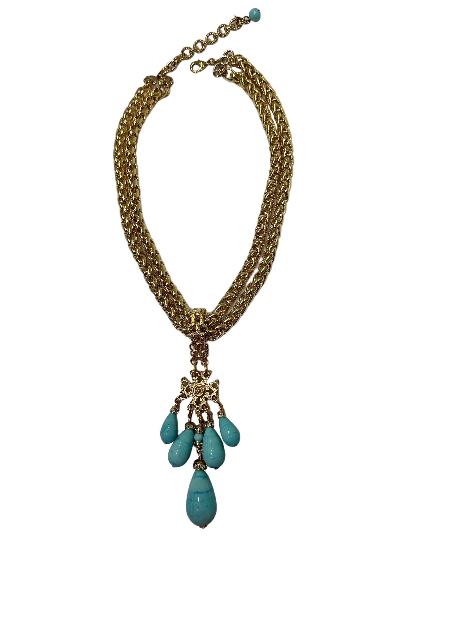 Françoise Montague Limited Série Gold Chain with Turquoise Pate De Verre  In New Condition For Sale In Virginia Beach, VA