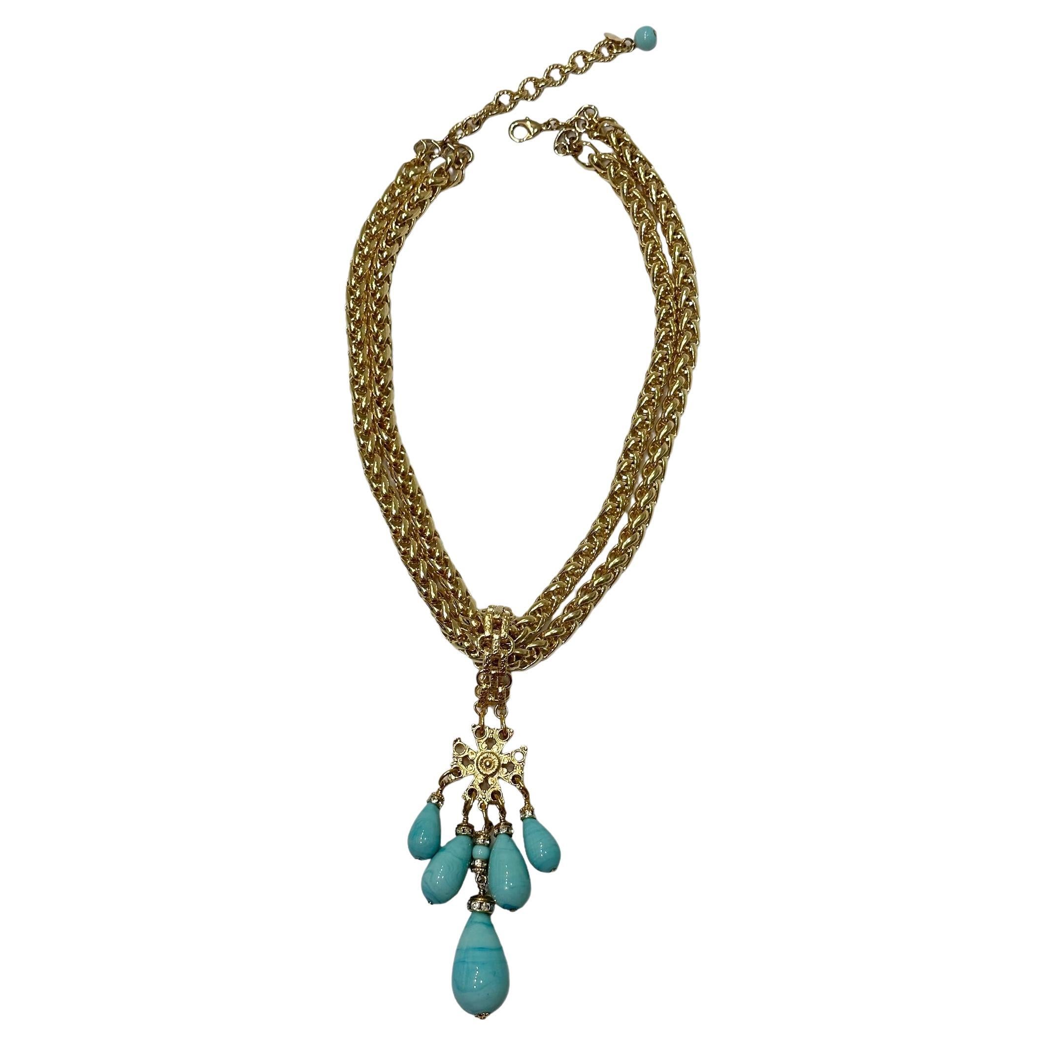 Françoise Montague Limited Série Gold Chain with Turquoise Pate De Verre  For Sale