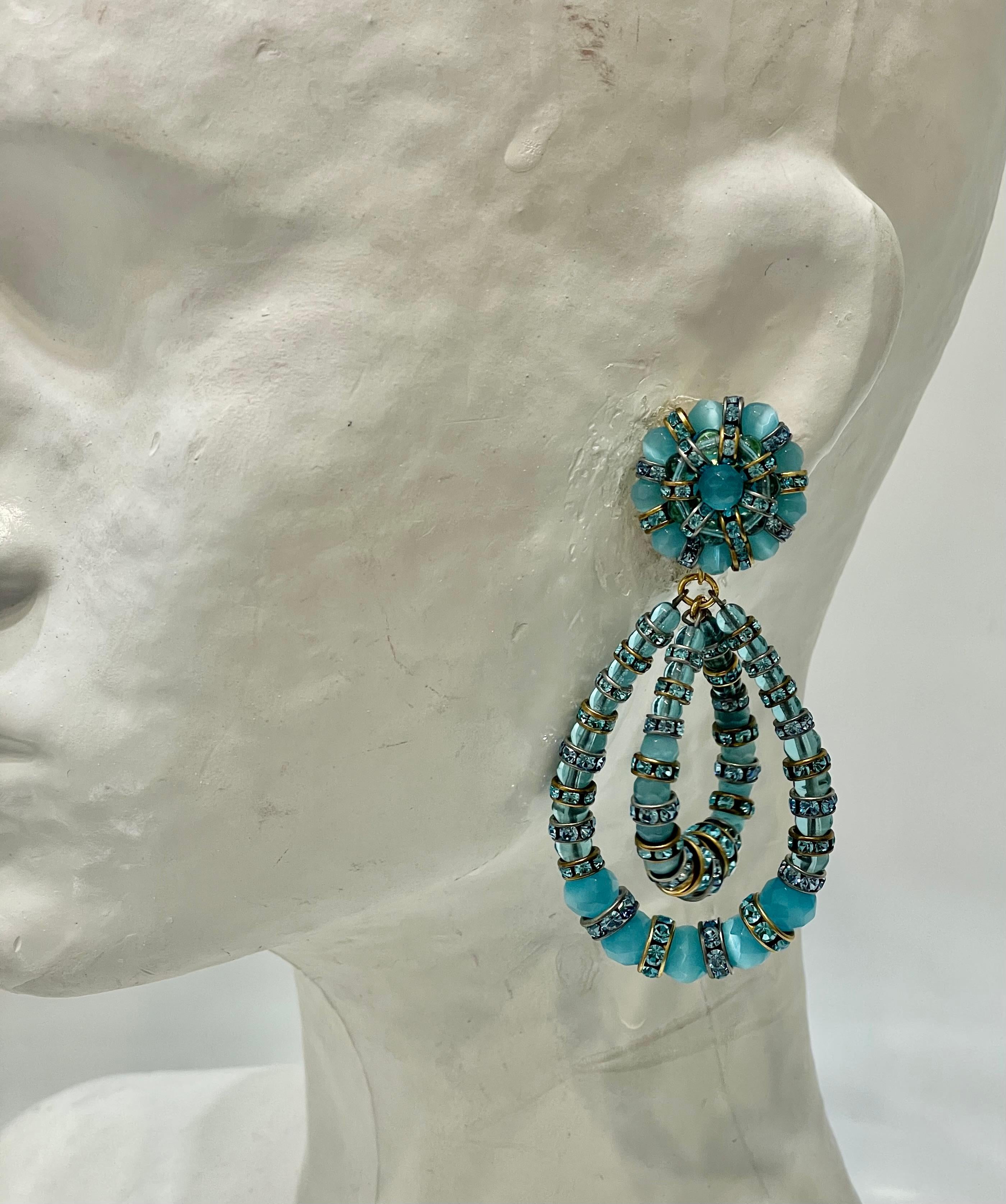 Françoise Montague Lolita Earrings in Aqua In New Condition For Sale In Virginia Beach, VA