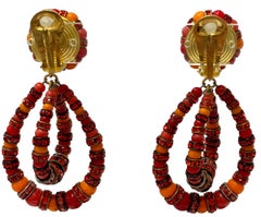 Francoise Montague Orange Swarovski Crystal Clip Earrings, New Design