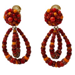 Francoise Montague Orange Swarovski Crystal Clip Earrings, New Design