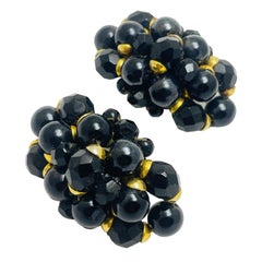 FRANCOISE MONTAGUE made in France gold beaded glass designer clip on earrings