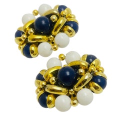 FRANCOISE MONTAGUE made in France gold glass beads designer clip on earrings