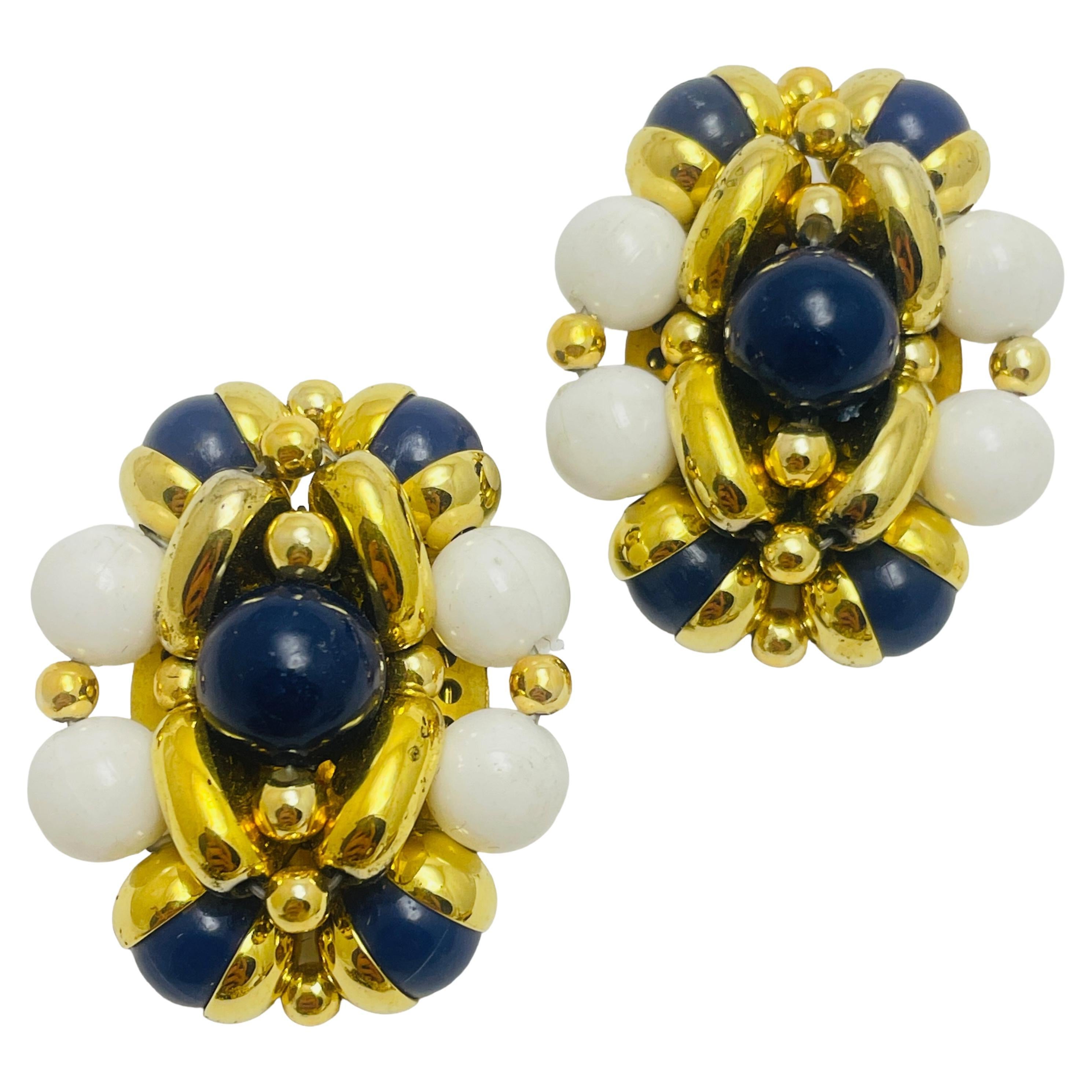 Francoise Montague made in France orecchini a clip con perle di vetro dorate di design