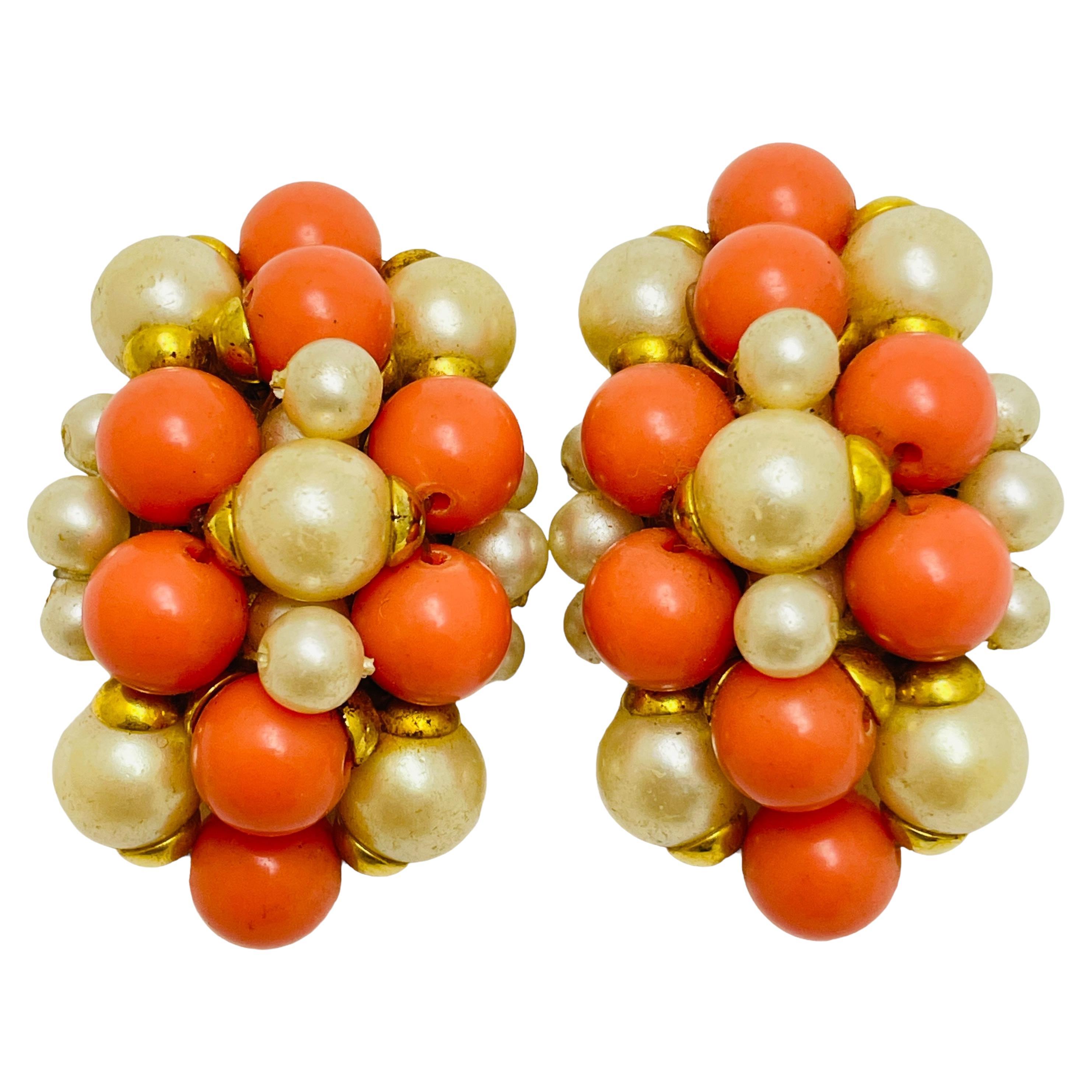 Francoise Montague, orecchini a clip in oro, corallo e perle di design Made in France