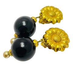 FRANCOISE MONTAGUE made in France gold dangle beads designer clip on earrings