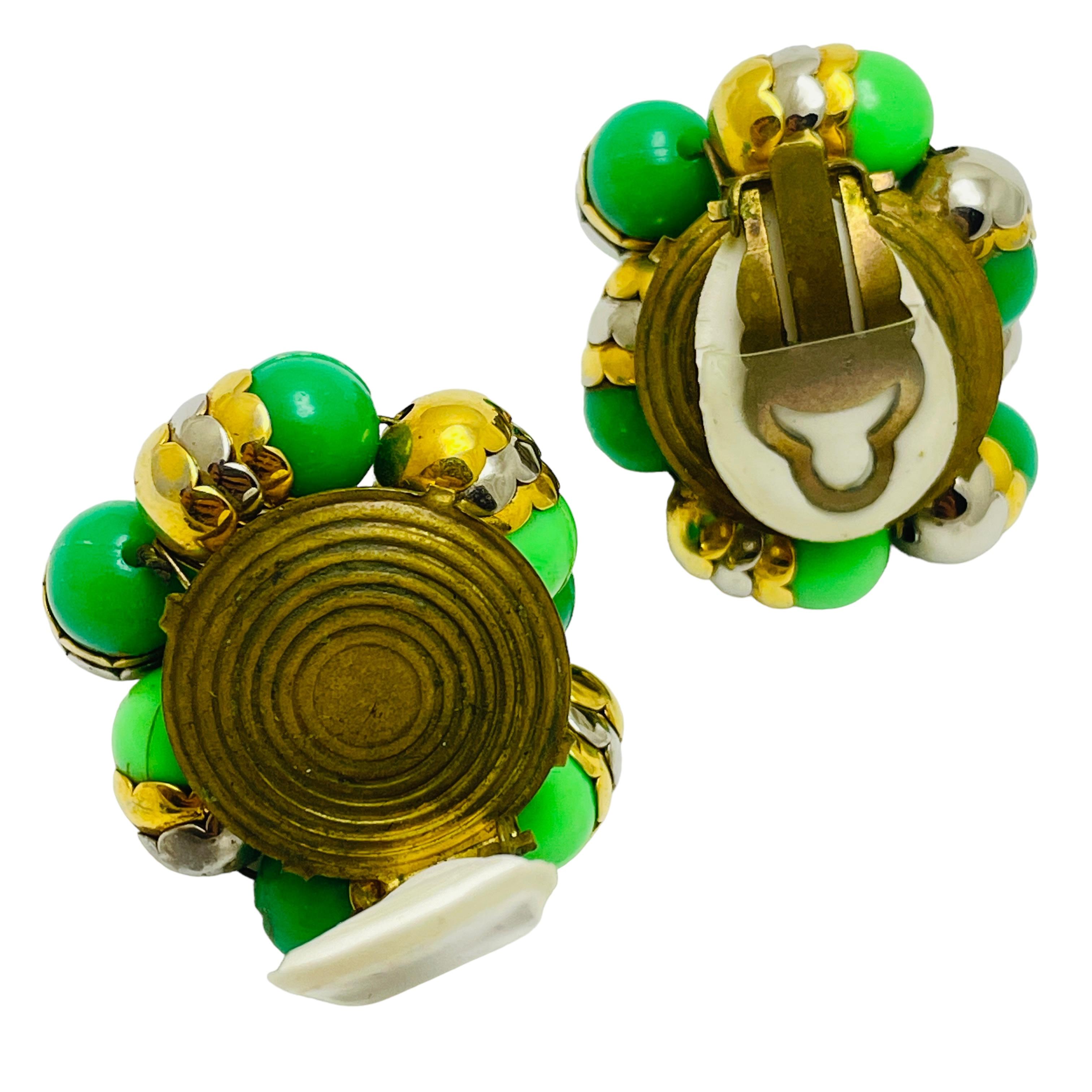 FRANCOISE MONTAGUE made in France pendientes de clip de cristal dorado y plateado de diseño en Bueno estado para la venta en Palos Hills, IL