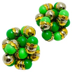 FRANCOISE MONTAGUE made in France pendientes de clip de cristal dorado y plateado de diseño