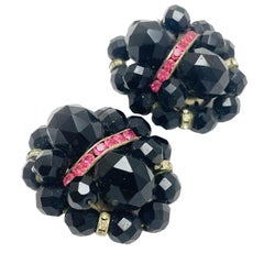 FRANCOISE MONTAGUE made in France silver glass beaded designer clip on earrings
