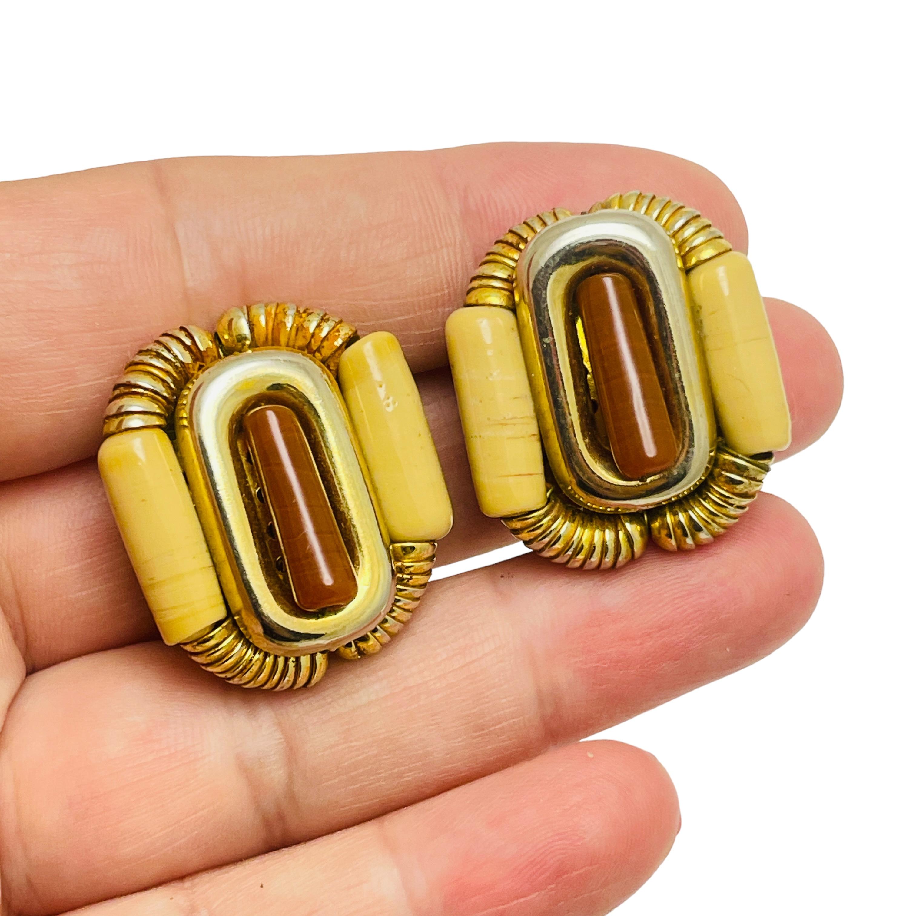 Women's FRANCOISE MONTAGUE made in France vintage gold beased designer clip on earrings For Sale
