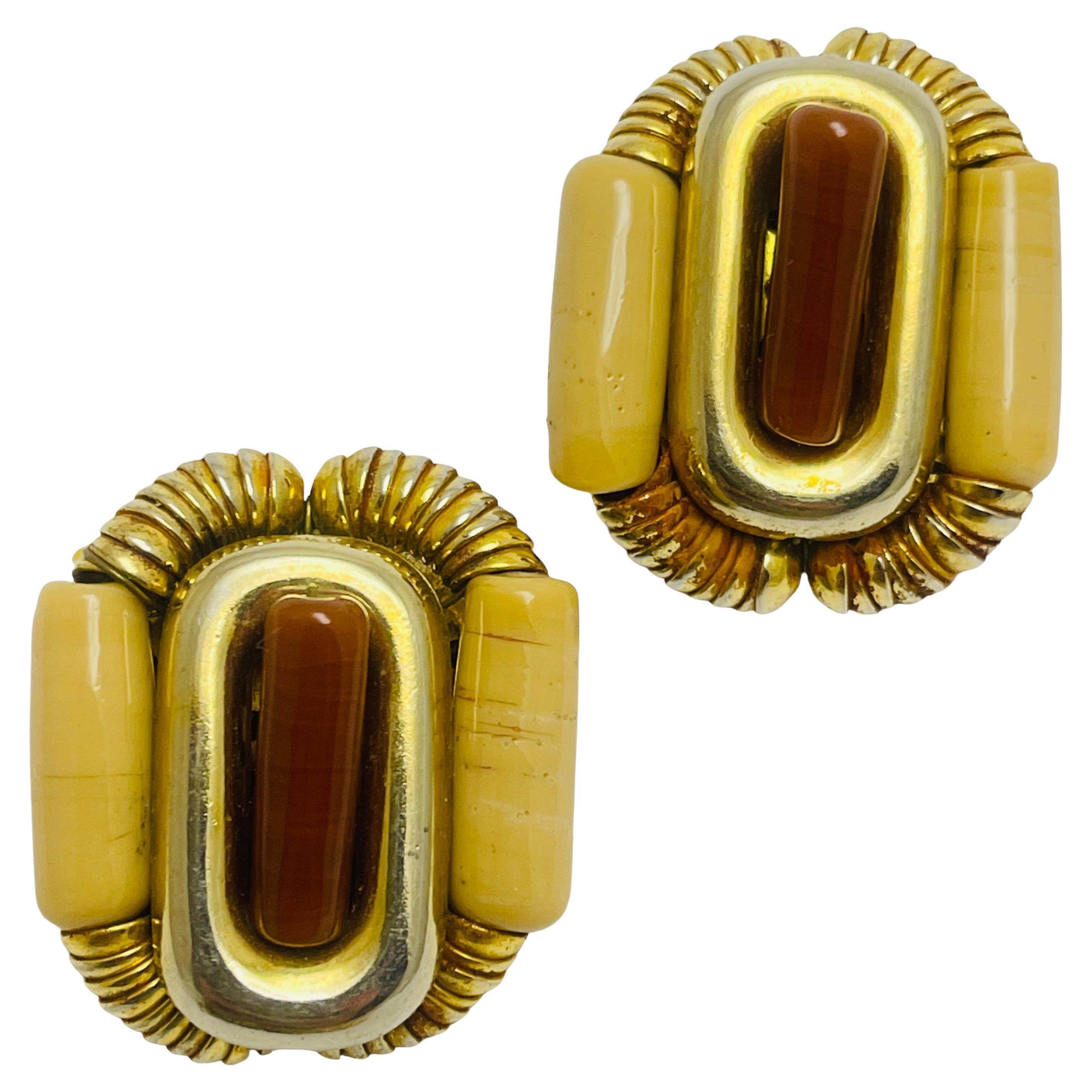 FRANCOISE MONTAGUE made in France vintage gold beased designer clip on earrings For Sale