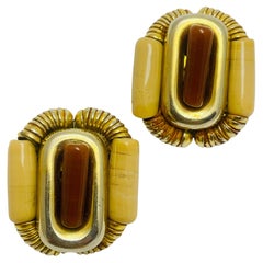 FRANCOISE MONTAGUE made in France pendientes de clip de diseño vintage con baño de oro