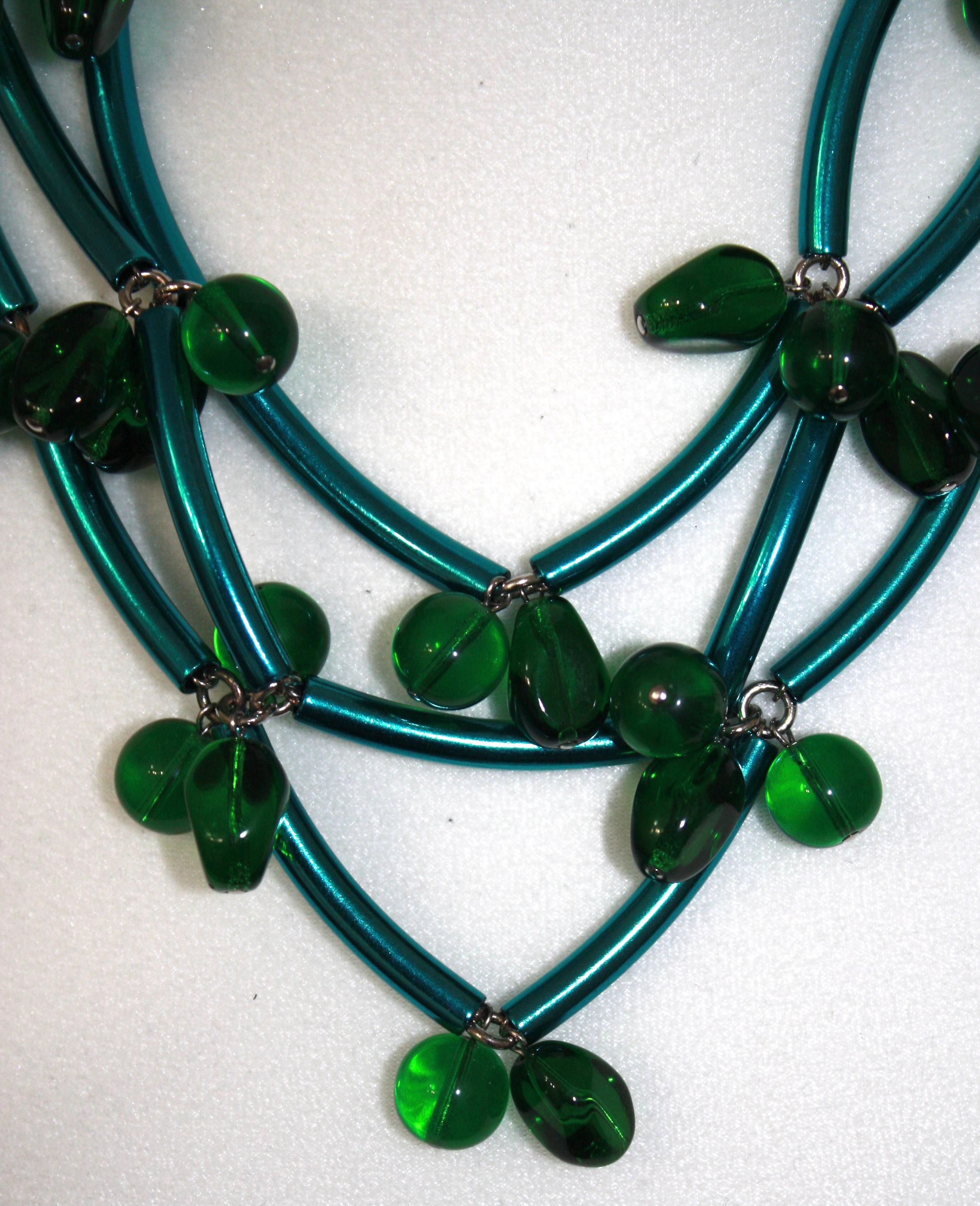 Emerald color tubes , handmade glass beads. Iconic design, made in Paris