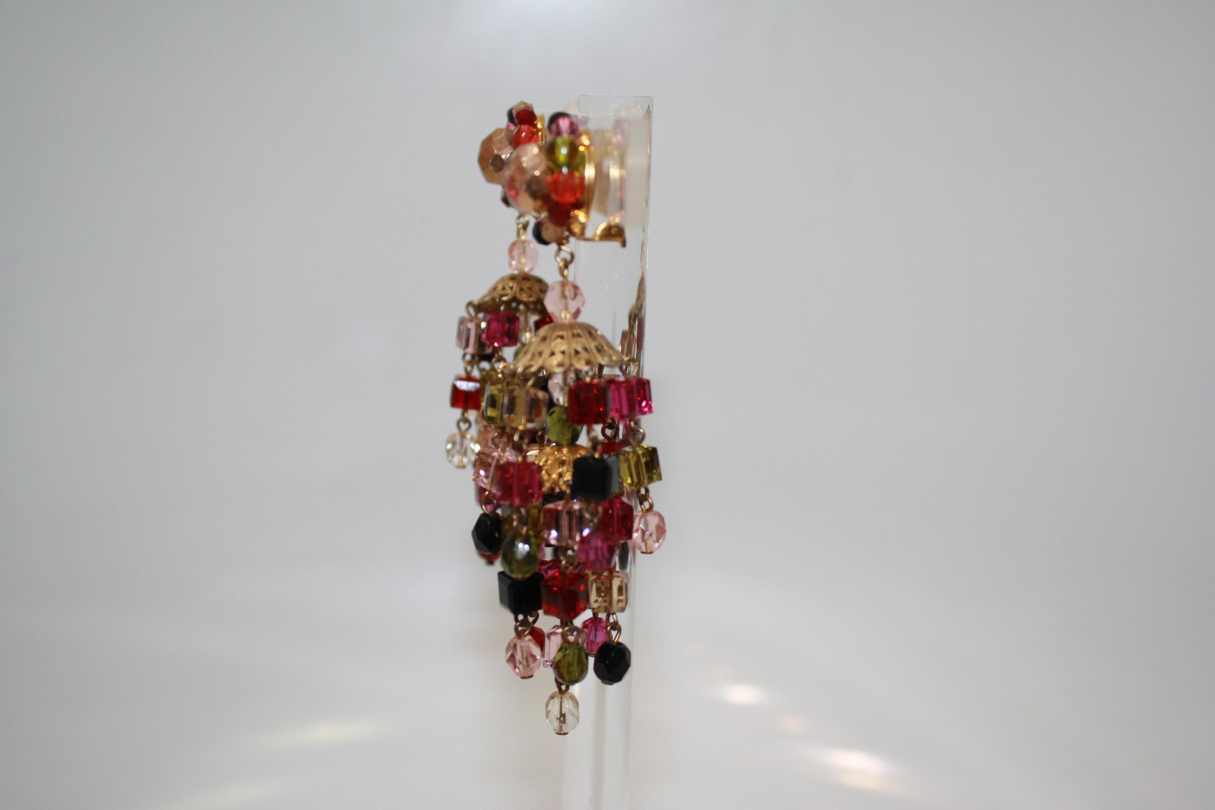 multi color crystal clip earrings