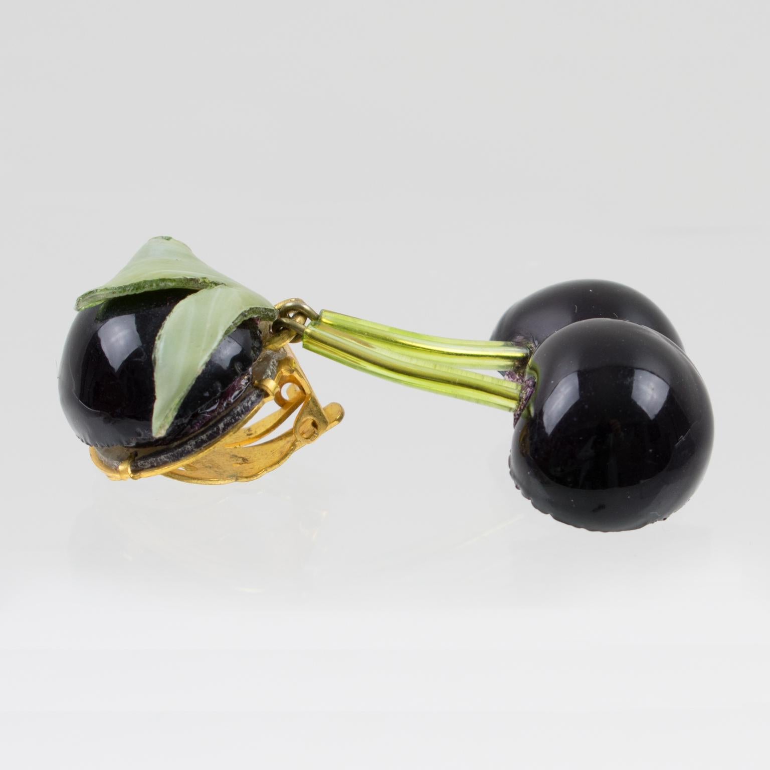 Women's Francoise Montague Paris by Cilea Clip Earrings Black Resin Cherries For Sale