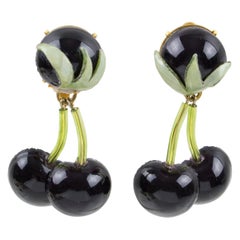 Francoise Montague Paris by Cilea Clip Earrings Black Resin Cherries