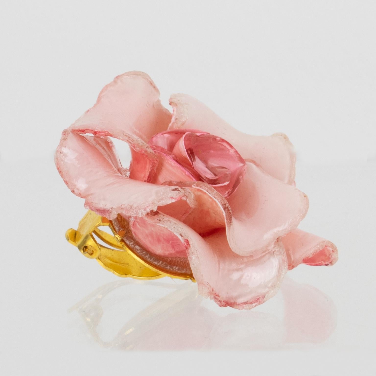 Women's Francoise Montague Paris by Cilea Clip Earrings Resin Pink Rose For Sale