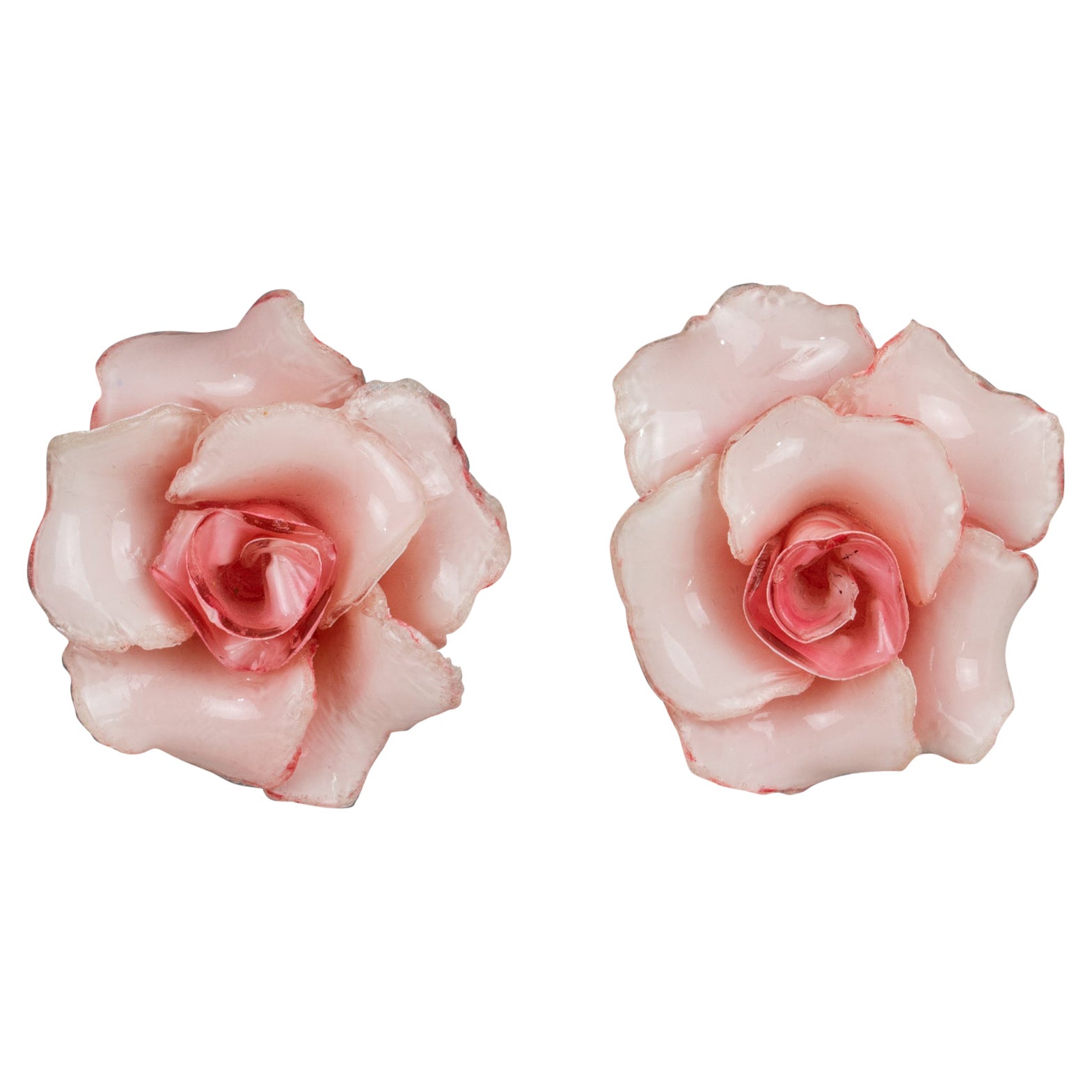 Francoise Montague Paris by Cilea Clip Earrings Resin Pink Rose For Sale