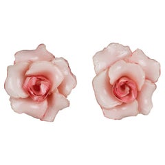 Vintage Francoise Montague Paris by Cilea Clip Earrings Resin Pink Rose