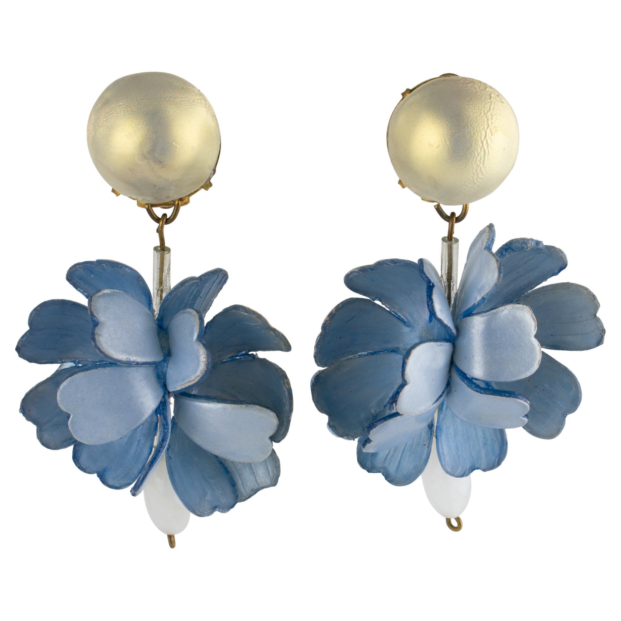 Francoise Montague Paris by Cilea Resin Clip Earrings Blue Hydrangea Flowers