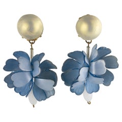 Francoise Montague Paris by Cilea Resin Clip Earrings Blue Hydrangea Flowers