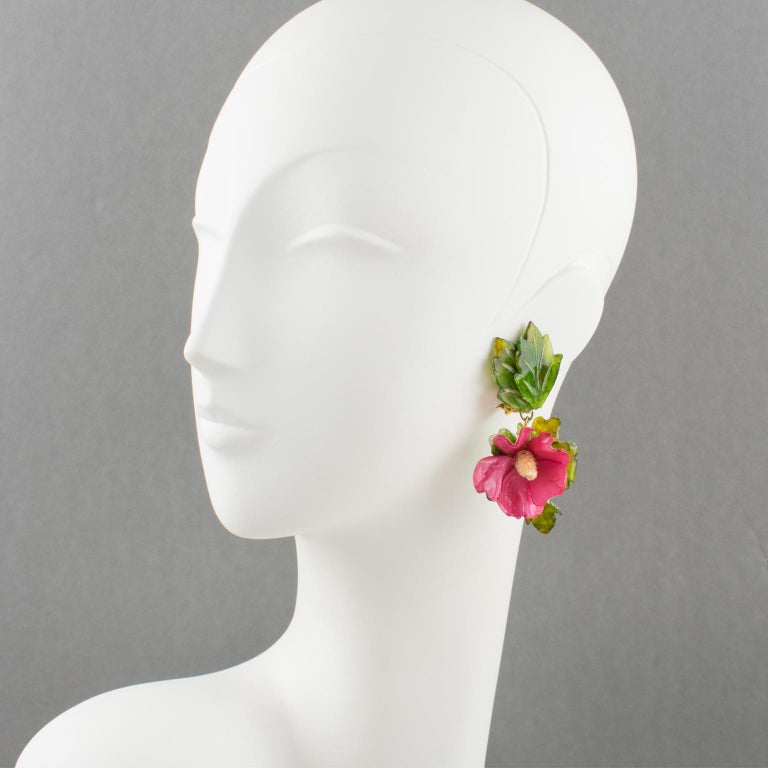 Boucles D'Oreilles Vintage Françoise Montague N°2 - à Clips En Pâte De Verre Et Laiton Doré - Occasion
