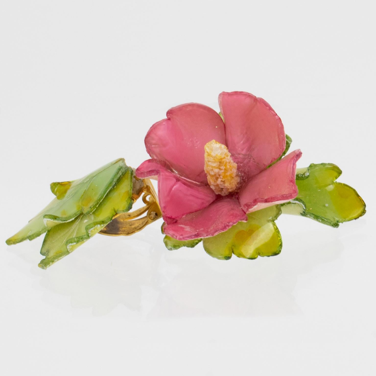 Francoise Montague Paris Clip-Ohrringe Harz Hibiskus Blume Damen im Angebot