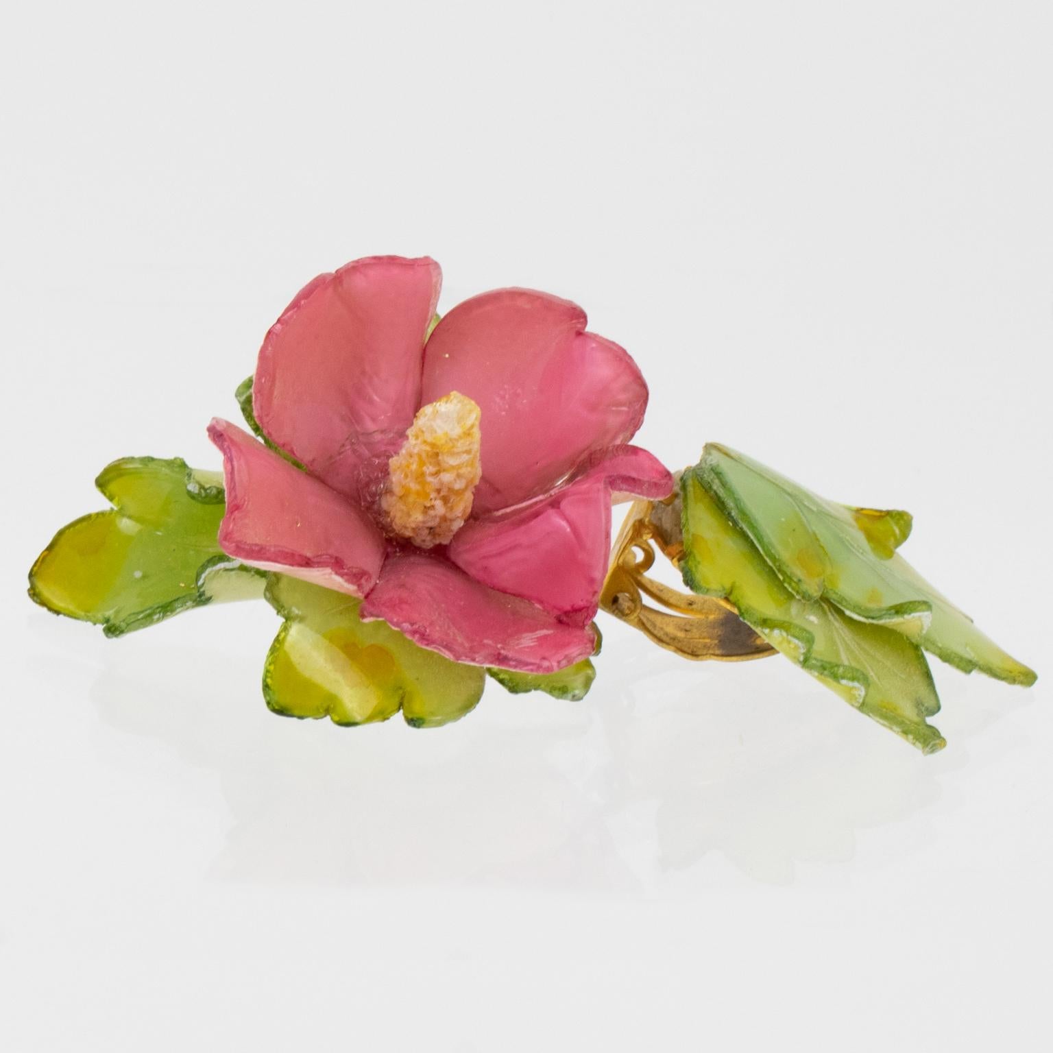 Francoise Montague París Pendientes de clip Flor de hibisco de resina en venta 2