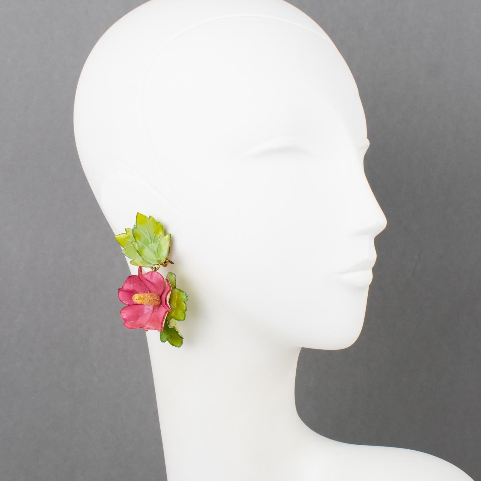 Francoise Montague París Pendientes de clip Flor de hibisco de resina en venta 3