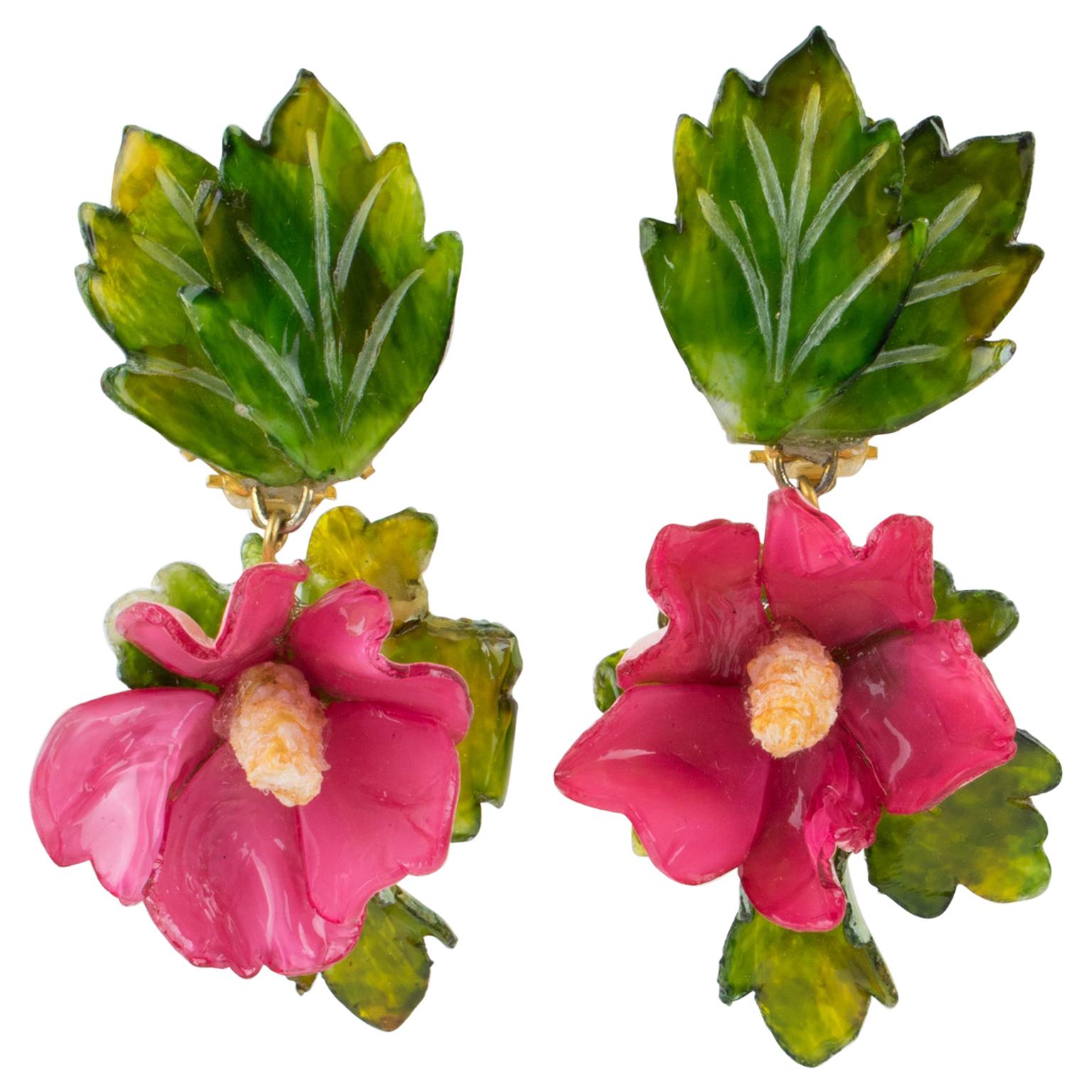 Francoise Montague Paris Clip Earrings Resin Hibiscus Flower