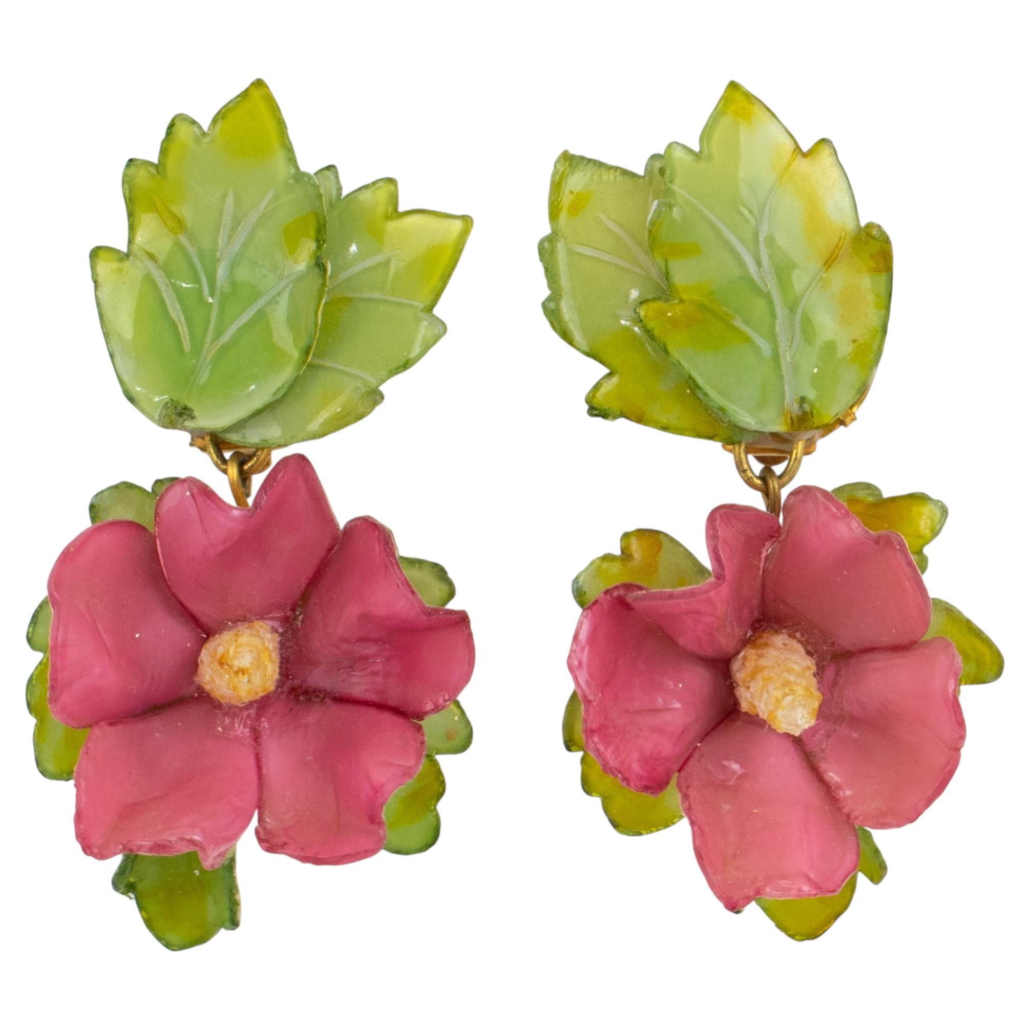 Francoise Montague Paris Clip Earrings Resin Hibiscus Flower