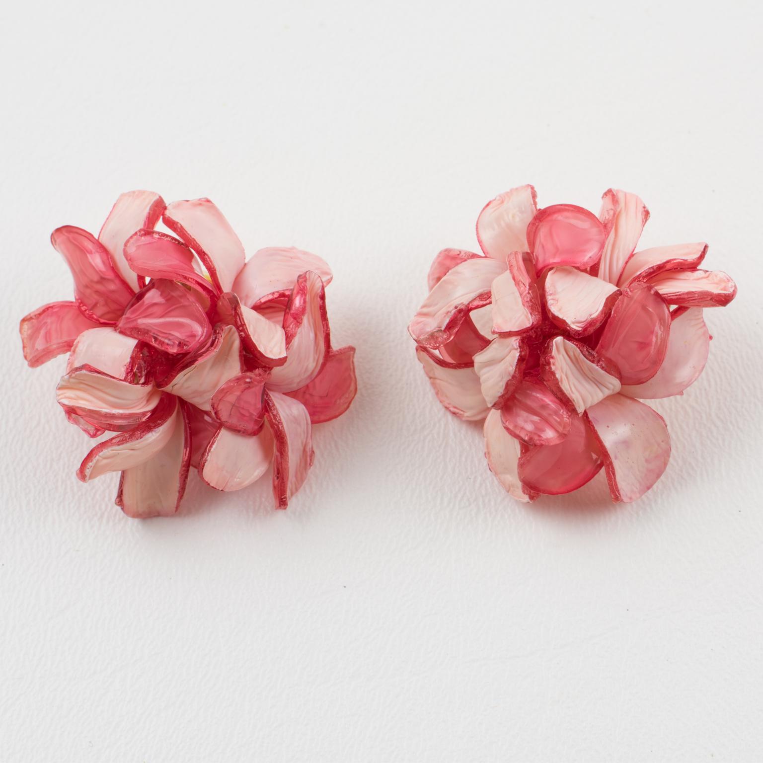 Modern Francoise Montague Paris Clip Earrings Resin Pink Rose