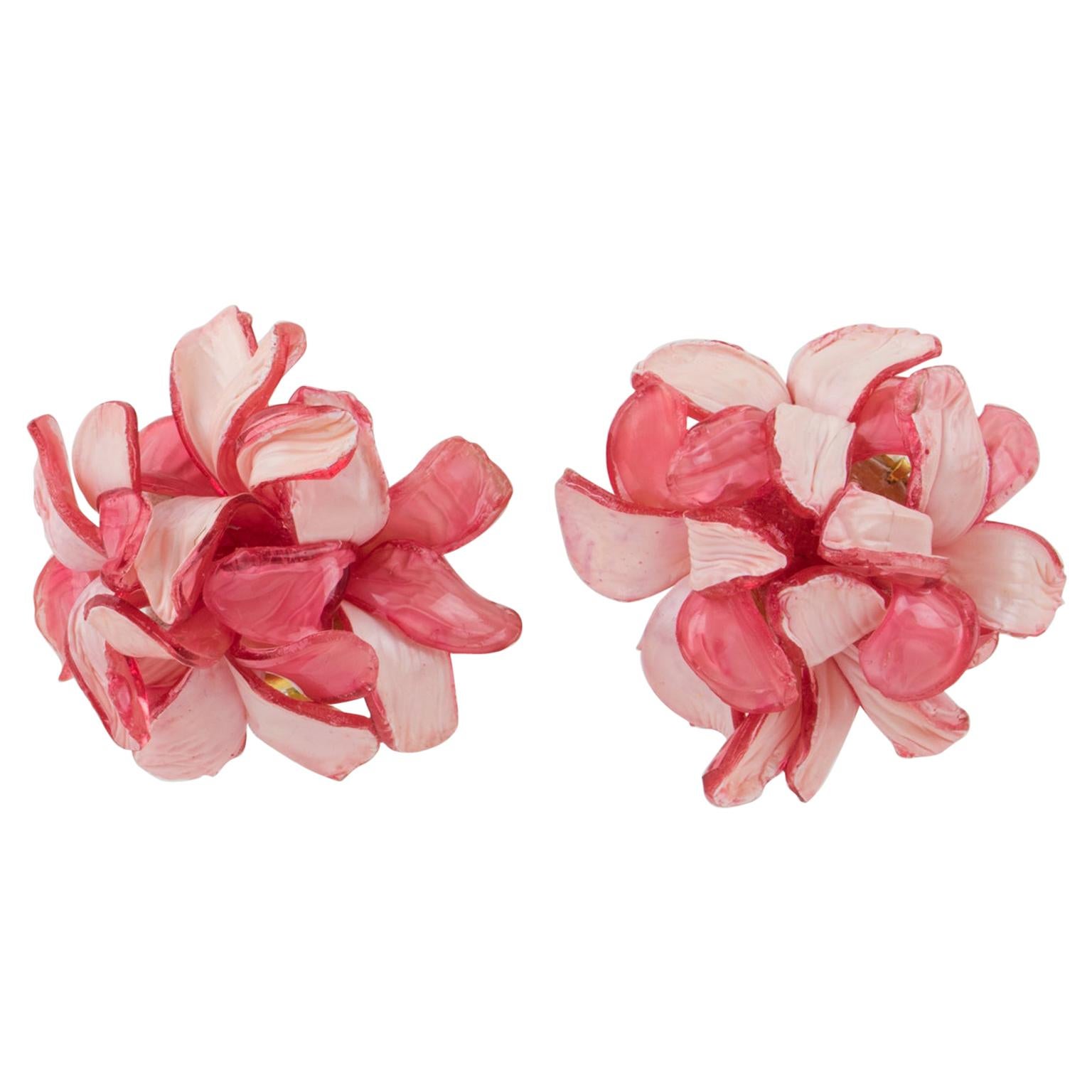Francoise Montague Paris Clip Earrings Resin Pink Rose