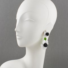 Francoise Montague Paris Clip Earrings Resin White Daisy Flower