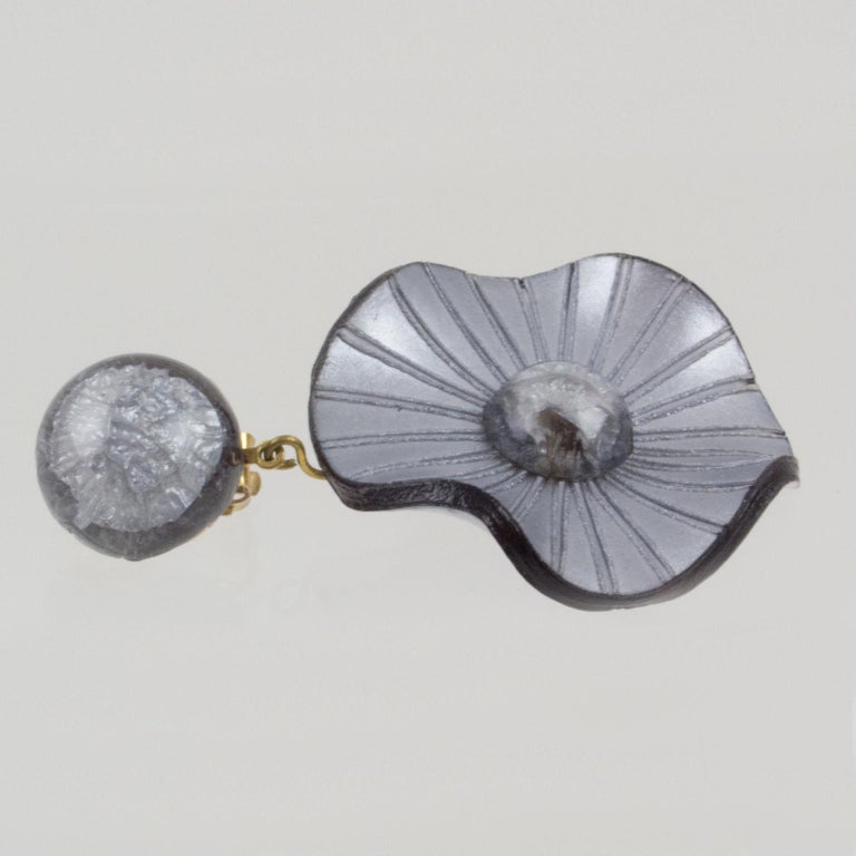 Francoise Montague clip Earrings Pearl Gray Resin Dangle ...