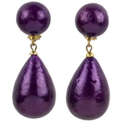 Francoise Montague Paris Dangle Clip Earrings Pearlized Purple Resin