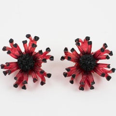 Francoise Montague Paris Red Resin Floral Clip-on Earrings