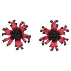 Francoise Montague Paris Red Resin Floral Clip-on Earrings