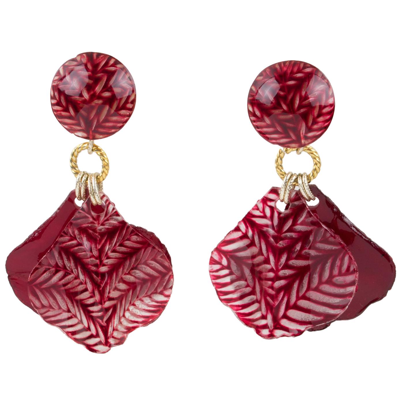 Francoise Montague Paris Earrings Dangle Burgundy Petals