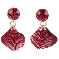 Francoise Montague Paris Earrings Dangle Burgundy Petals