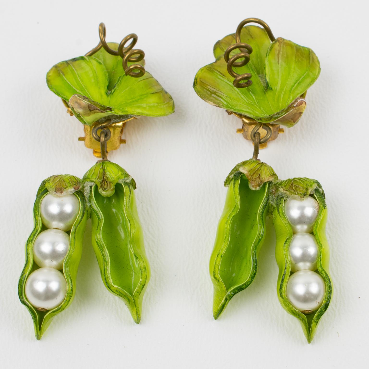 Modern Francoise Montague Paris Resin Clip Earrings Green Pea