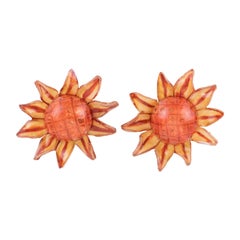 Francoise Montague Paris Resin Clip Earrings Orange Daisy Flower