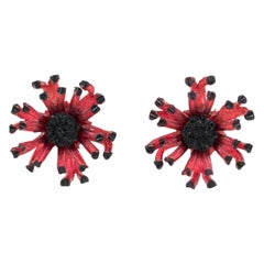 Francoise Montague Paris Resin Clip Earrings Red Anemone Flower