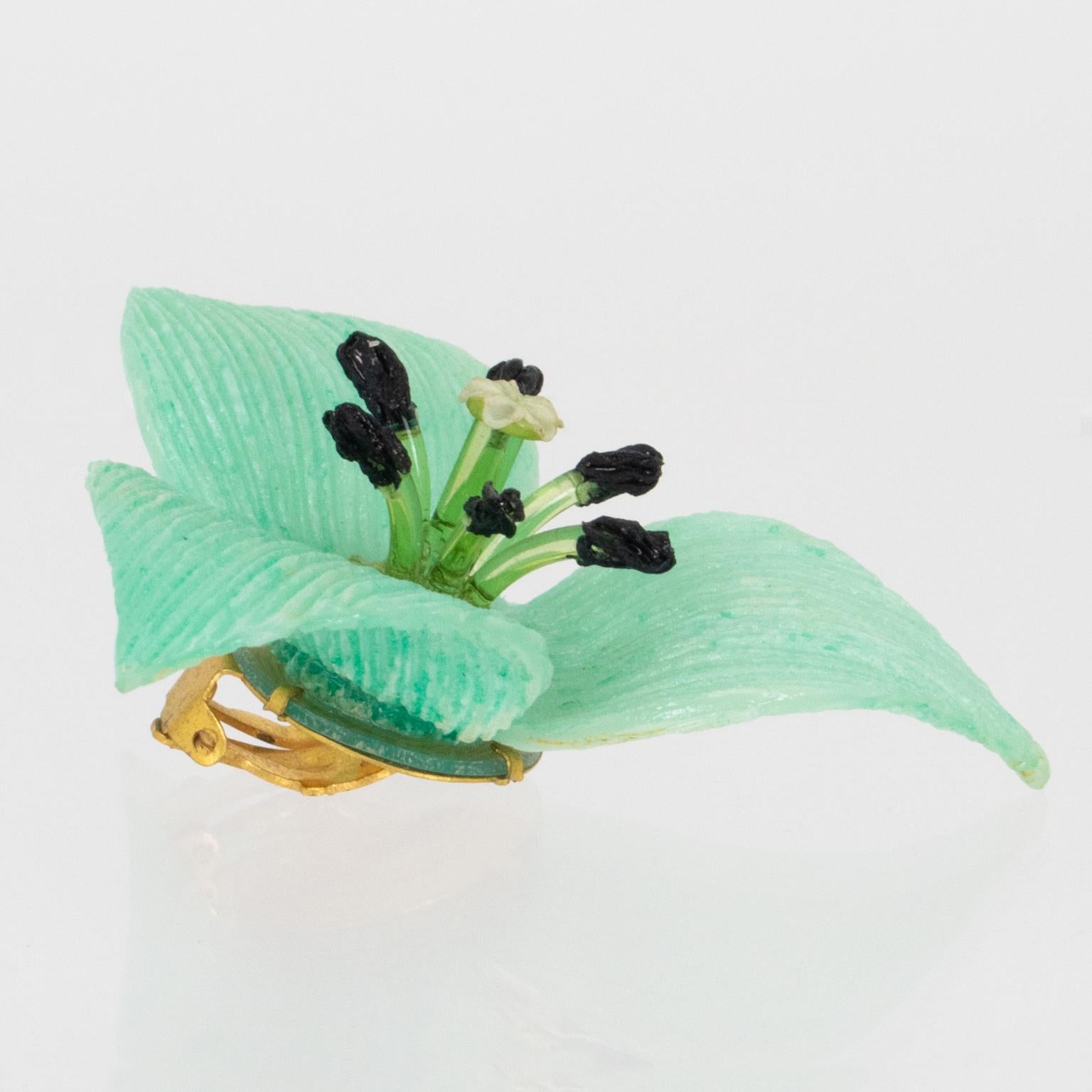 Women's Francoise Montague Paris Resin Clip Earrings Turquoise Flower For Sale