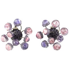 Retro Francoise Montague Paris Resin Talosel Clip-On Earrings Purple Pink Sputnik